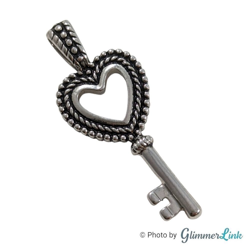 Lia Sophia Key To My Heart Skeleton Key Textured Silver Tone Slide Pendant